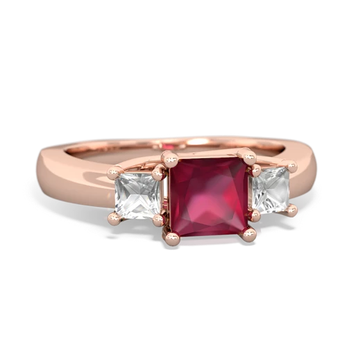 Ruby Genuine Ruby with Genuine White Topaz and Lab Created Pink Sapphire Three Stone Trellis ring Ring