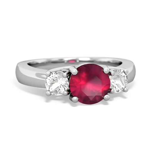 Ruby Genuine Ruby with Genuine White Topaz and Lab Created Pink Sapphire Three Stone Trellis ring Ring