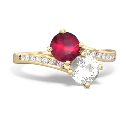 ruby-white topaz two stone channel ring