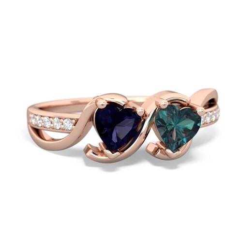 sapphire-alexandrite double heart ring