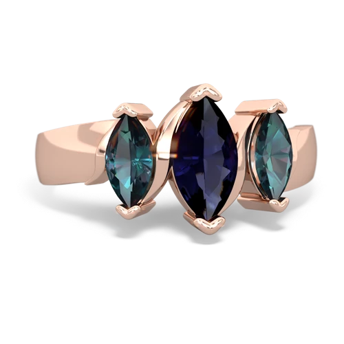 Sapphire Genuine Sapphire with Lab Created Alexandrite and Lab Created Alexandrite Three Peeks ring Ring