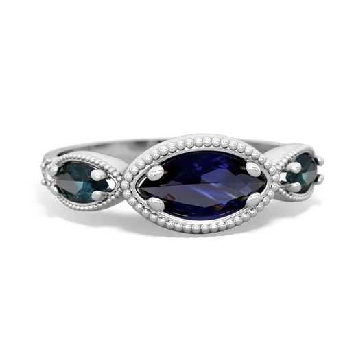 Sapphire Genuine Sapphire with Lab Created Alexandrite and Lab Created Alexandrite Antique Style Keepsake ring Ring