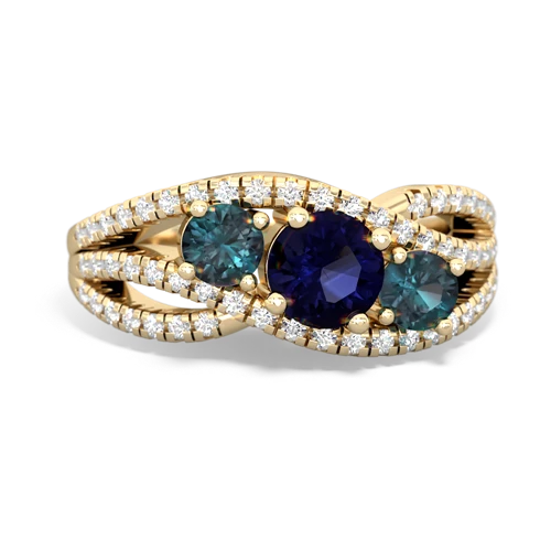 sapphire-alexandrite three stone pave ring