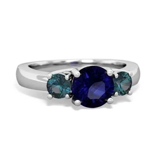 Sapphire Genuine Sapphire with Lab Created Alexandrite and Lab Created Sapphire Three Stone Trellis ring Ring