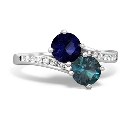 sapphire-alexandrite two stone channel ring