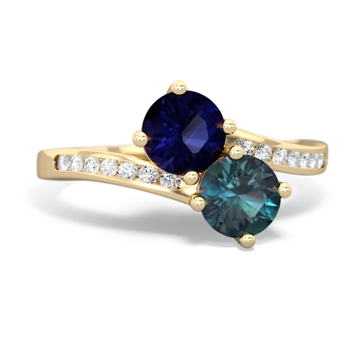 sapphire-alexandrite two stone channel ring