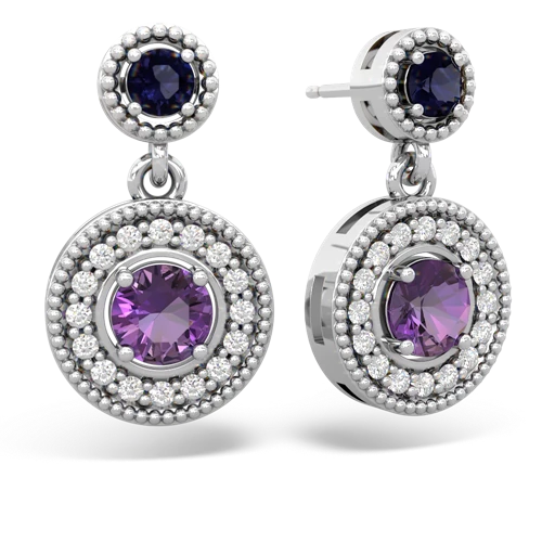 Sapphire Genuine Sapphire with Genuine Amethyst Halo Dangle earrings Earrings