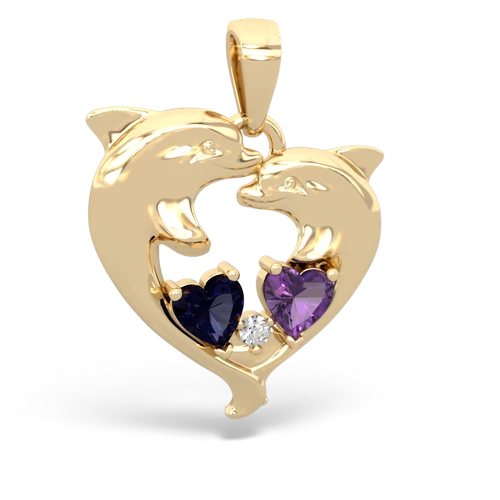 Sapphire Genuine Sapphire with Genuine Amethyst Dolphin Heart pendant Pendant