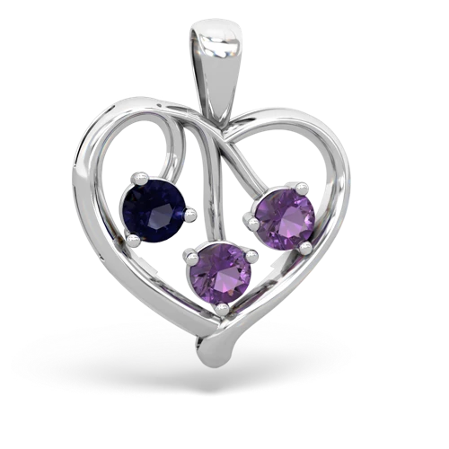 Genuine Sapphire with Genuine Amethyst and Genuine Opal Glowing Heart pendant