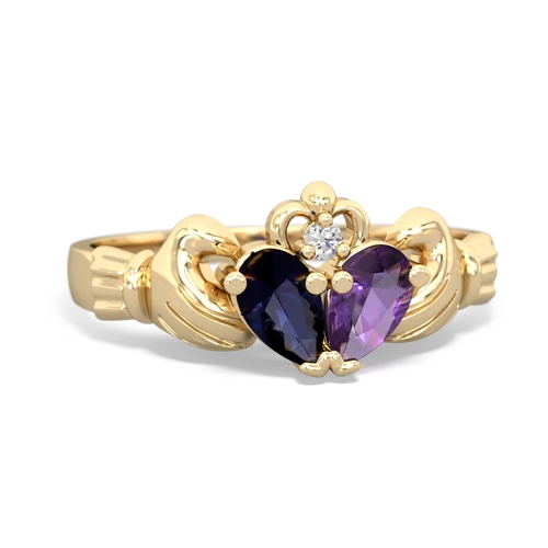 Sapphire Genuine Sapphire with Genuine Amethyst Claddagh ring Ring