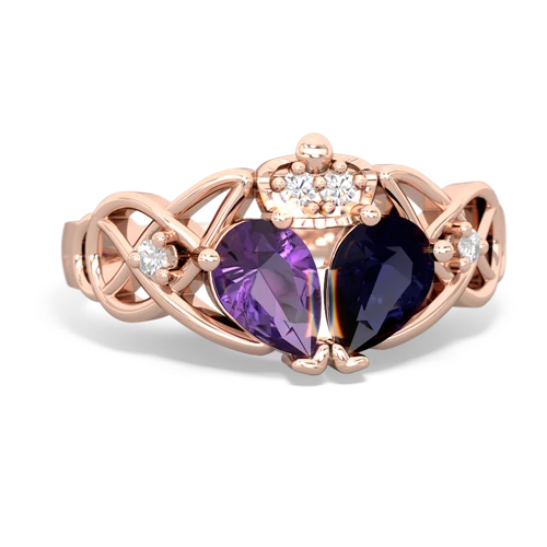 Sapphire Genuine Sapphire with Genuine Amethyst Two Stone Claddagh ring Ring