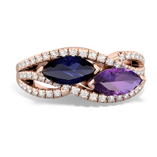 sapphire-amethyst double heart ring