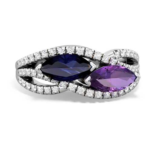 sapphire-amethyst double heart ring