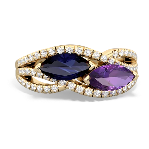 sapphire-amethyst double heart ring