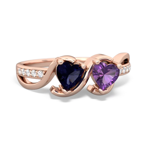 sapphire-amethyst double heart ring