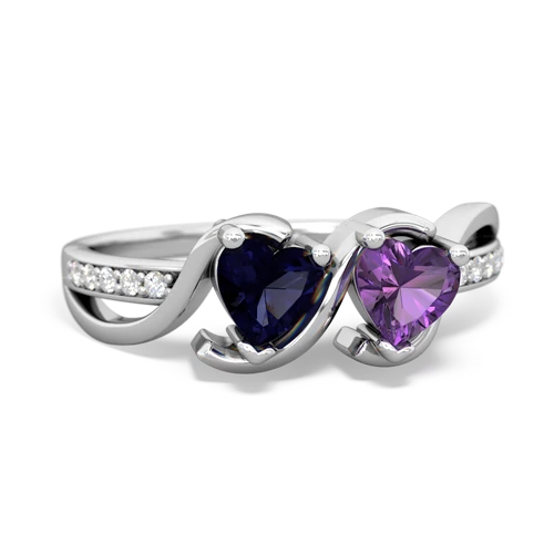 sapphire-amethyst double heart ring