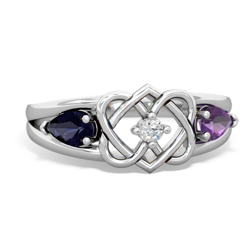 Sapphire Genuine Sapphire with Genuine Amethyst Hearts Intertwined ring Ring