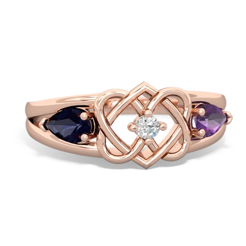 sapphire-amethyst double heart ring