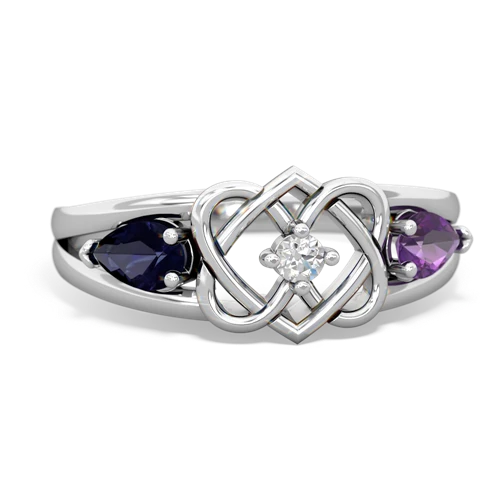 sapphire-amethyst double heart ring