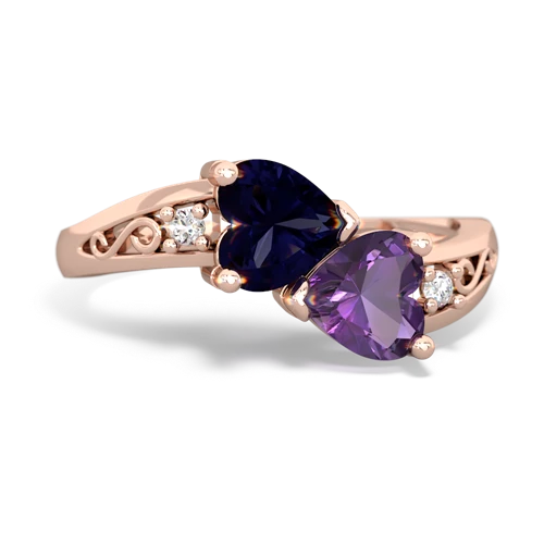 Sapphire Genuine Sapphire with Genuine Amethyst Snuggling Hearts ring Ring