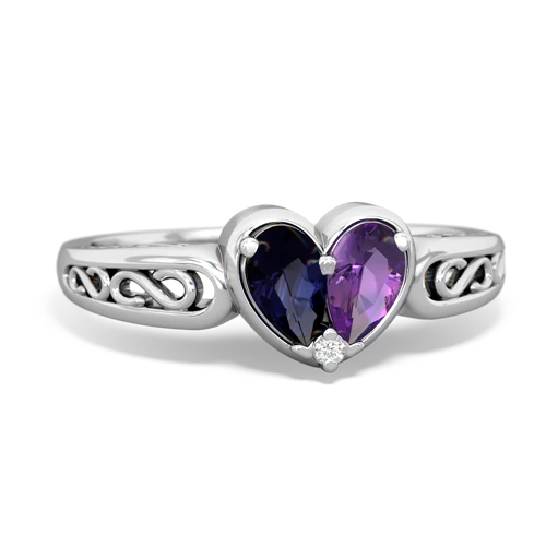 Sapphire Genuine Sapphire with Genuine Amethyst filligree Heart ring Ring