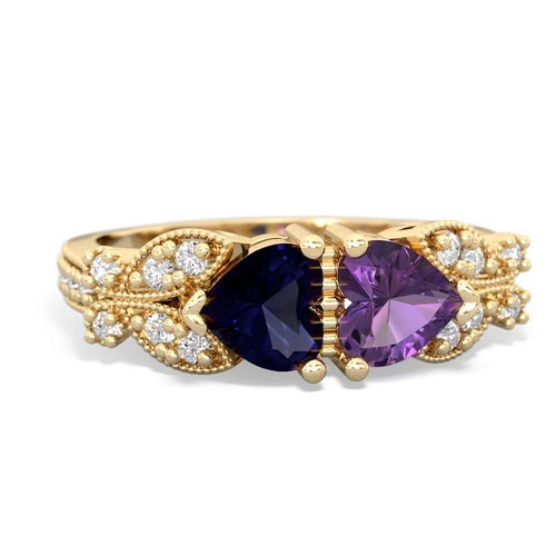 Sapphire Genuine Sapphire with Genuine Amethyst Diamond Butterflies ring Ring