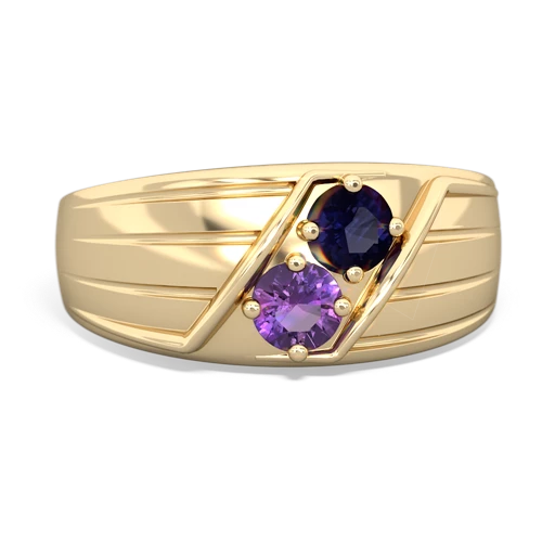 Sapphire Genuine Sapphire with Genuine Amethyst Art Deco Men's ring Ring