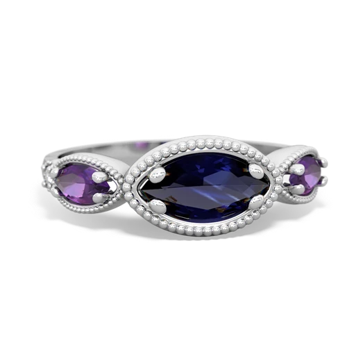 Sapphire Genuine Sapphire with Genuine Amethyst and Genuine Aquamarine Antique Style Keepsake ring Ring