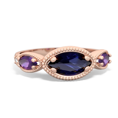 sapphire-amethyst milgrain marquise ring