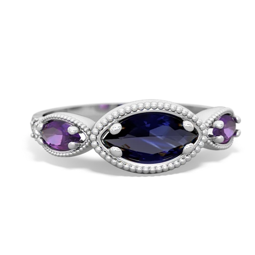 sapphire-amethyst milgrain marquise ring