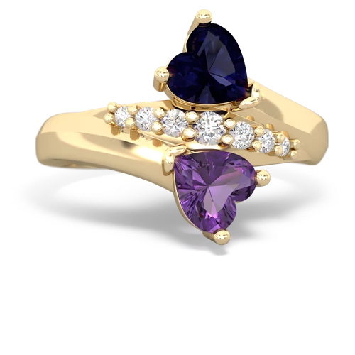 Sapphire Genuine Sapphire with Genuine Amethyst Heart to Heart Bypass ring Ring