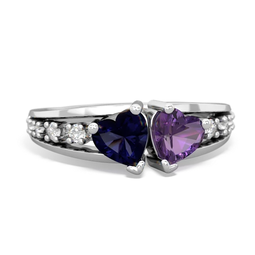 Sapphire Genuine Sapphire with Genuine Amethyst Heart to Heart ring Ring