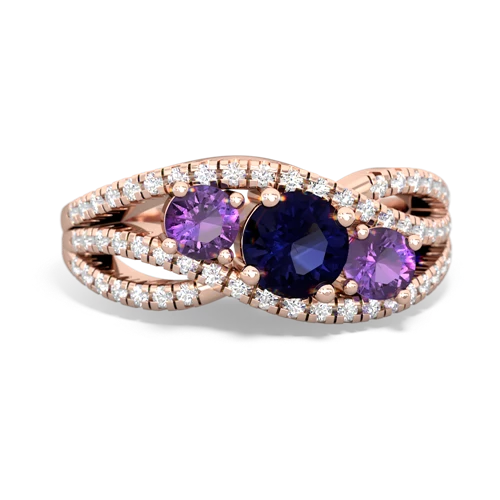 sapphire-amethyst three stone pave ring