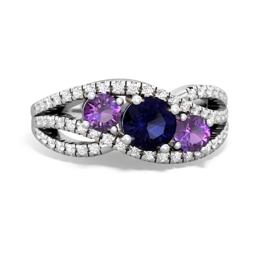 sapphire-amethyst three stone pave ring