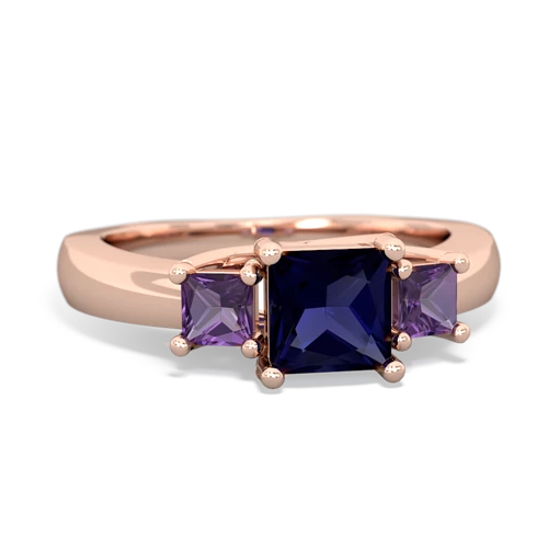 Sapphire Genuine Sapphire with Genuine Amethyst and  Three Stone Trellis ring Ring