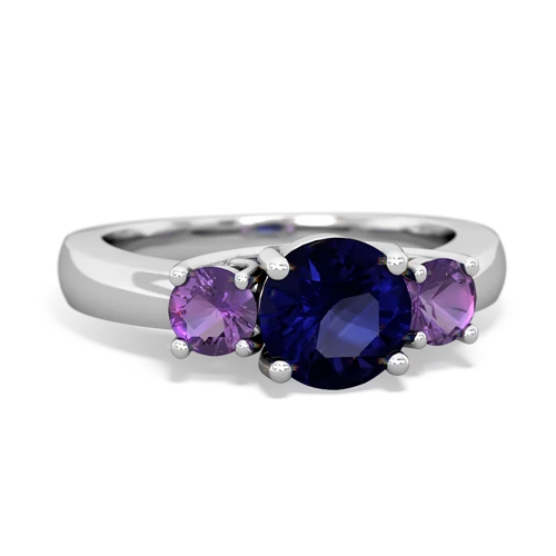 Sapphire Genuine Sapphire with Genuine Amethyst and Genuine Aquamarine Three Stone Trellis ring Ring