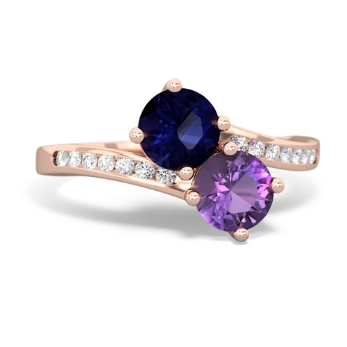 sapphire-amethyst two stone channel ring