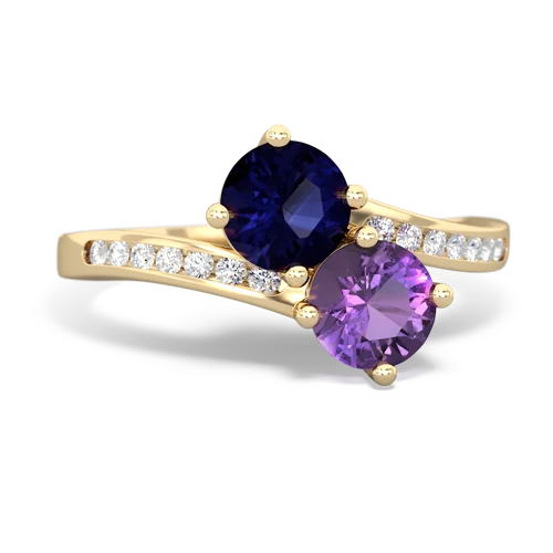 sapphire-amethyst two stone channel ring