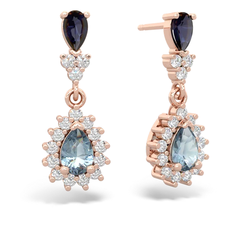 Sapphire Genuine Sapphire with Genuine Aquamarine Halo Pear Dangle earrings Earrings