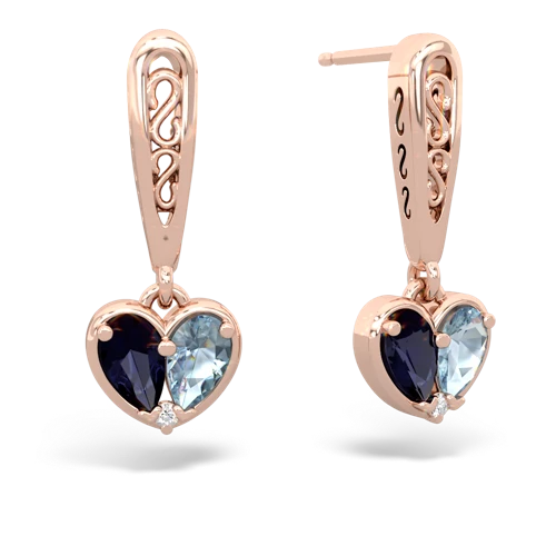 sapphire-aquamarine filligree earrings