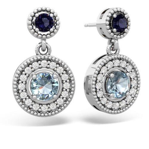 Sapphire Genuine Sapphire with Genuine Aquamarine Halo Dangle earrings Earrings