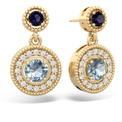 sapphire-aquamarine halo earrings