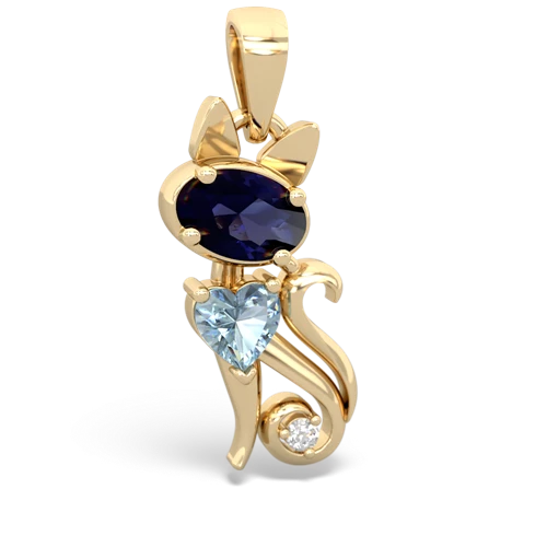 Sapphire Genuine Sapphire with Genuine Aquamarine Kitten pendant Pendant