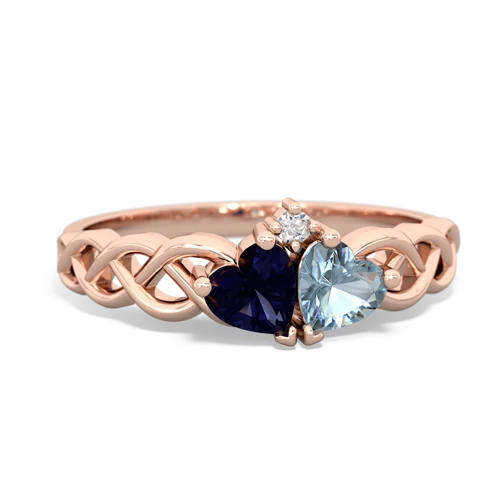 Sapphire Genuine Sapphire with Genuine Aquamarine Heart to Heart Braid ring Ring