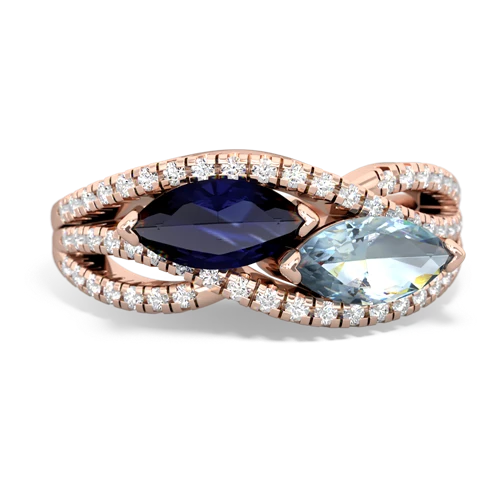 Sapphire Genuine Sapphire with Genuine Aquamarine Diamond Rivers ring Ring