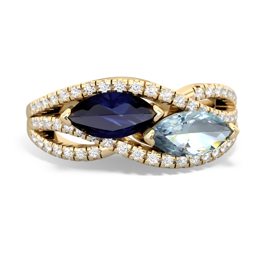 sapphire-aquamarine double heart ring