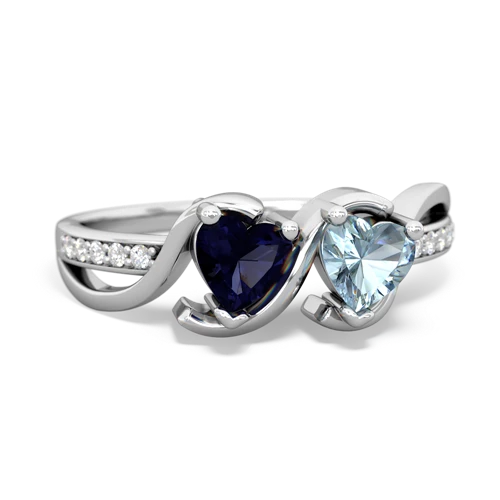 sapphire-aquamarine double heart ring