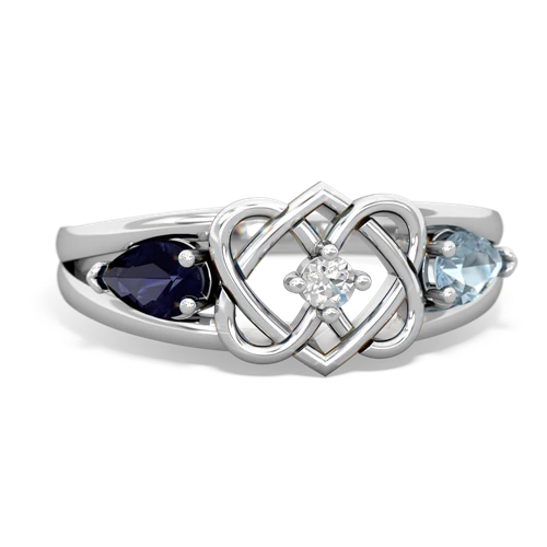 Sapphire Genuine Sapphire with Genuine Aquamarine Hearts Intertwined ring Ring