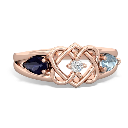sapphire-aquamarine double heart ring