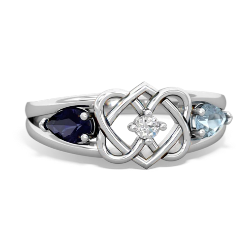 sapphire-aquamarine double heart ring